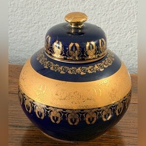 Limoges Cobalt Blue and Gold Decorative Jar
